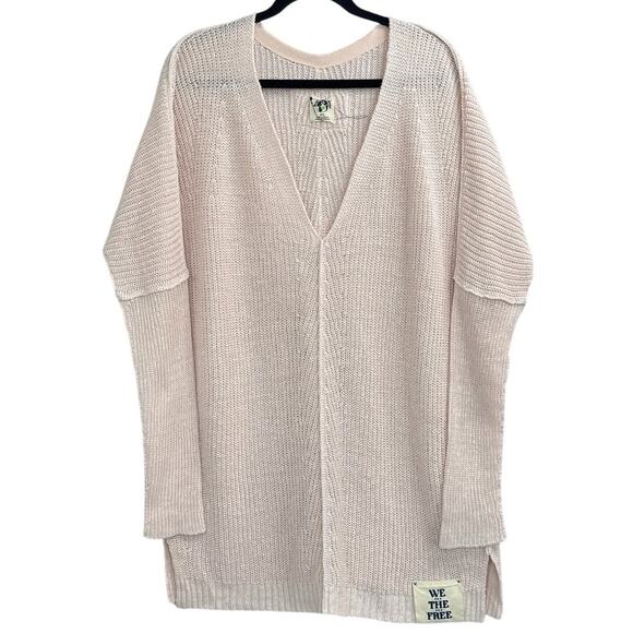 New Free People We The Free Jamie Linen V-Neck Sweater in Starfish Women's Sz M - Picture 4 of 9